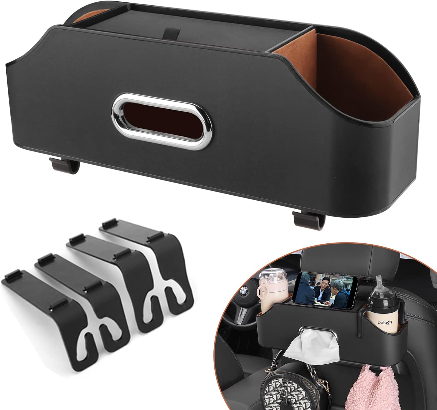 Car Seat Back Organizer with Cup & Tissue Storage