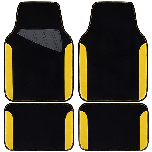 Black and Yellow Color Waterproof Faux Leather Car Floor Mats Set Of 4