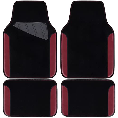 Black and Burgundy Color Waterproof Faux Leather Car Floor Mats Set Of 4