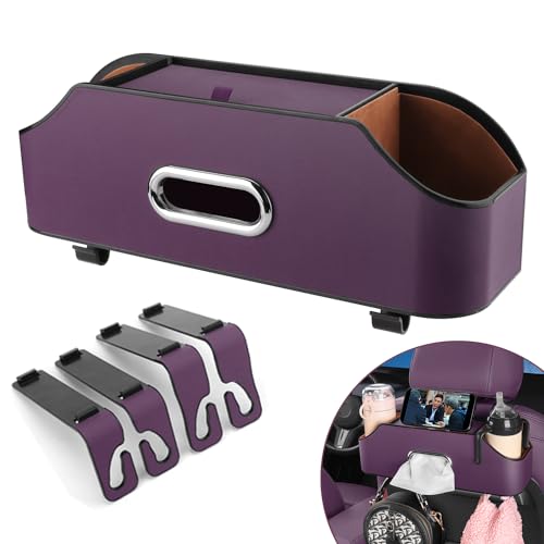 Purple Color Car Seat Back Organizer with Cup & Tissue Storage
