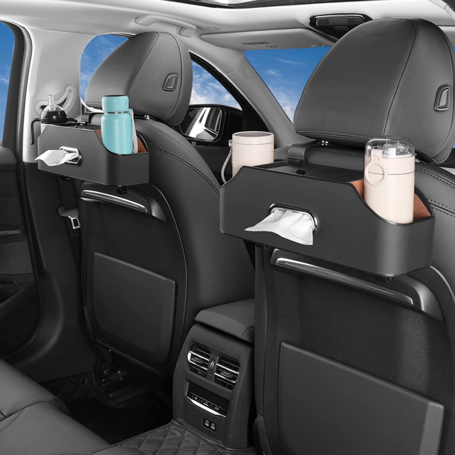 Car Seat Back Organizer with Cup & Tissue Storage
