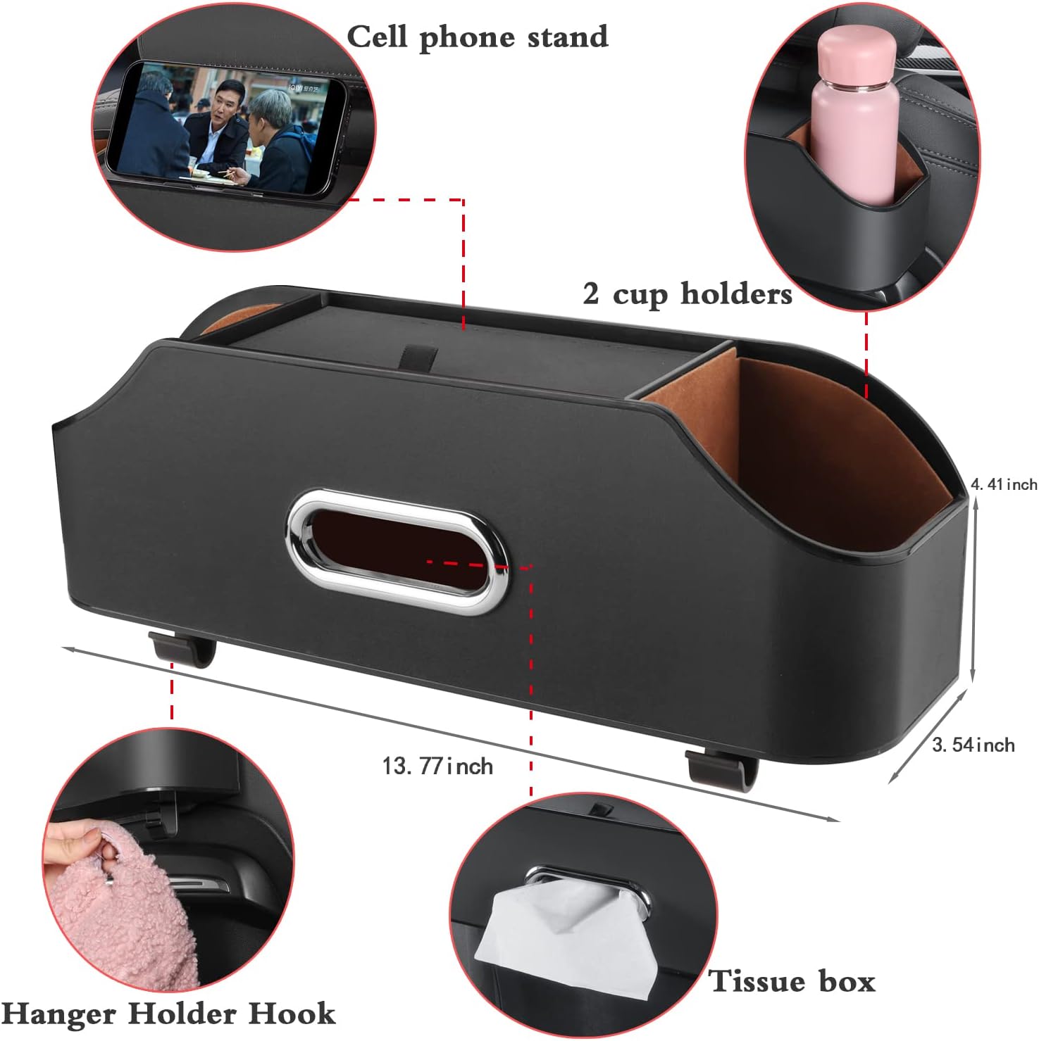 Car Seat Back Organizer with Cup & Tissue Storage