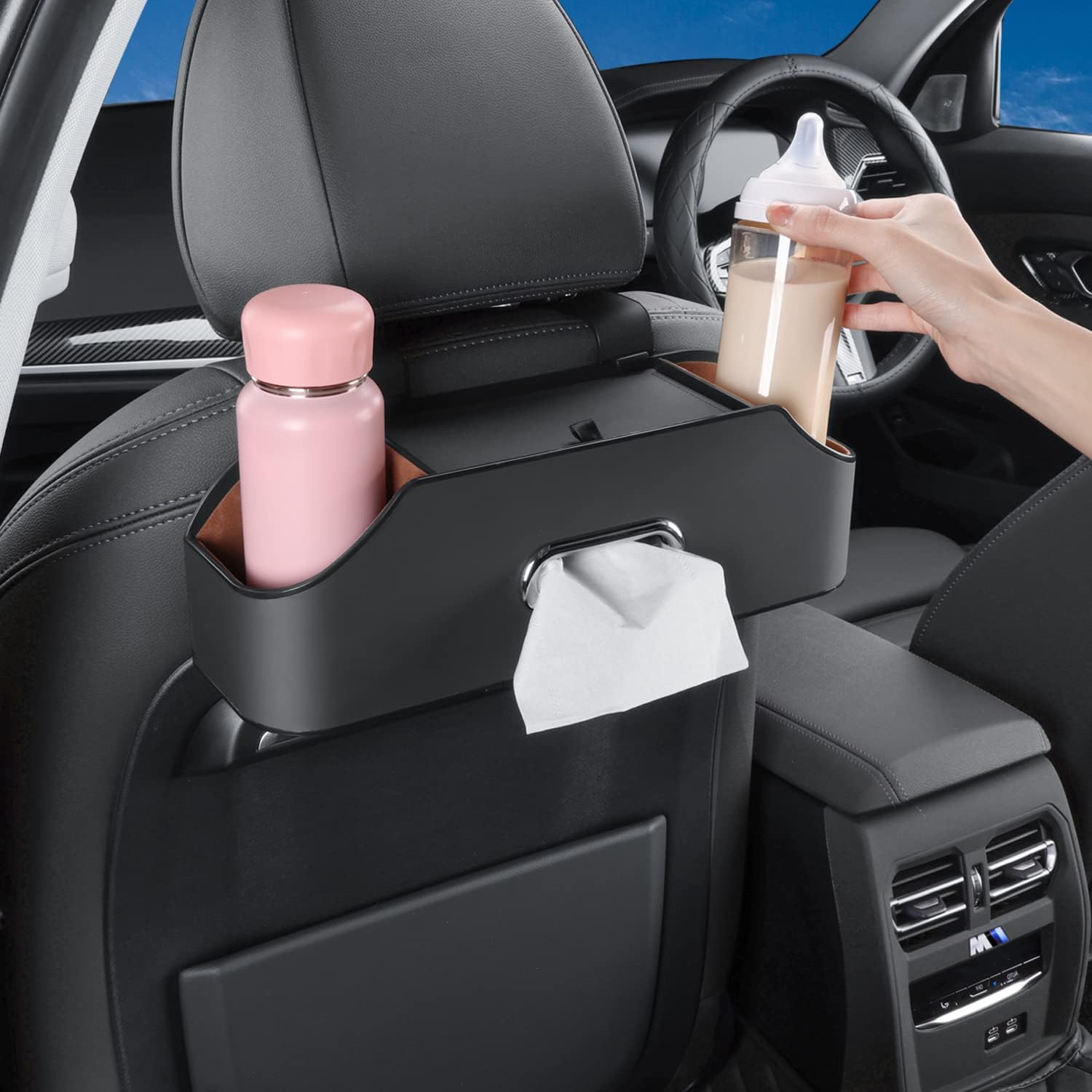Car Seat Back Organizer with Cup & Tissue Storage