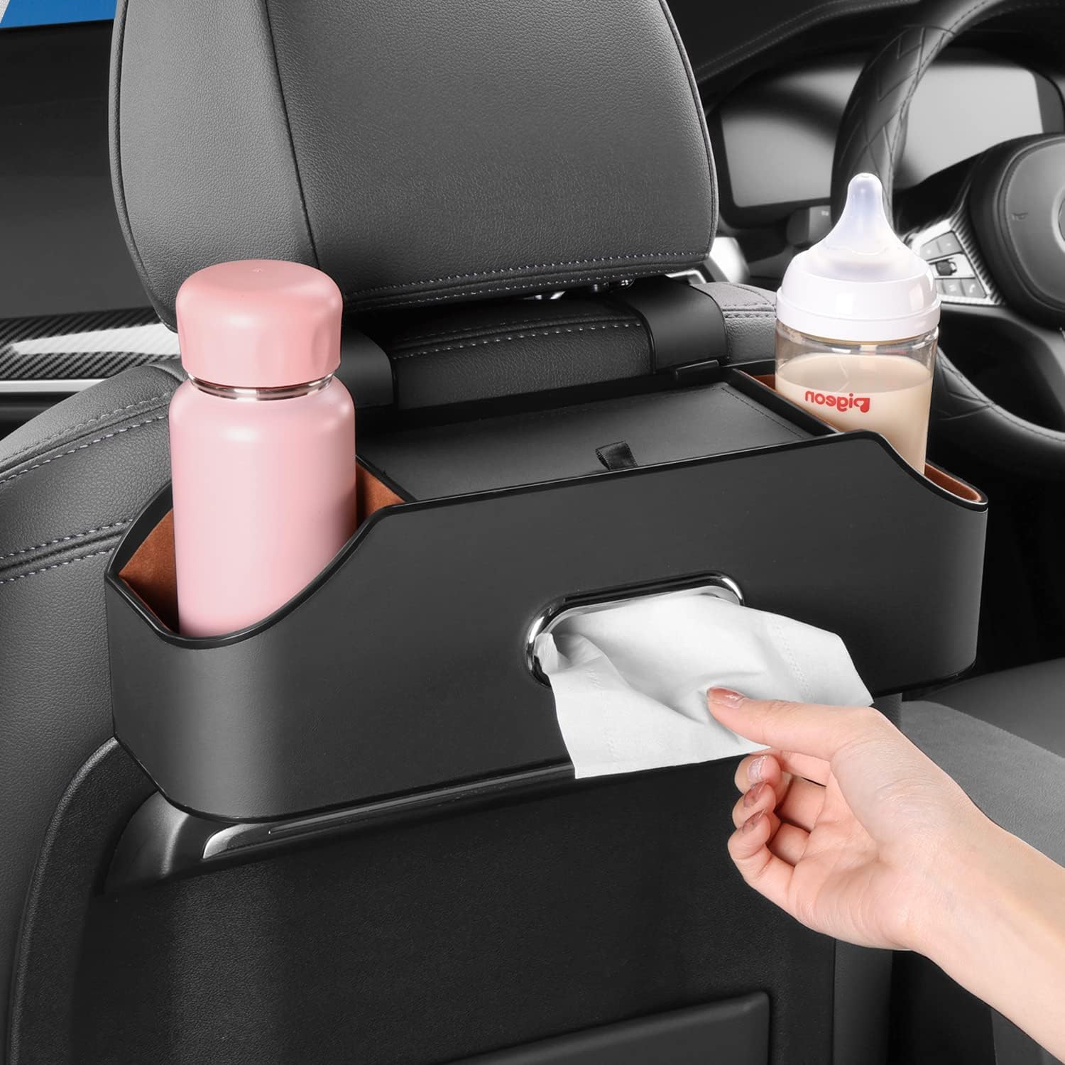 Car Seat Back Organizer with Cup & Tissue Storage